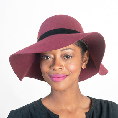 Floppy Wool Felt Hat with Feather/Color Wine