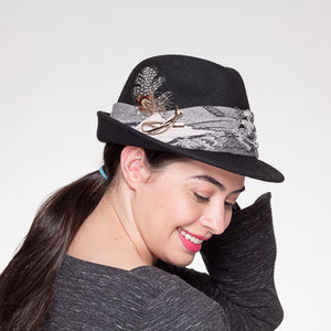 Fashion Trim Felt Fedora Hat/Black