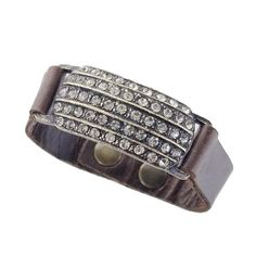 Rebel Designs leather bracelet w/blk diamond crystal