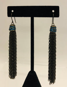 Chain Tassel Earrings/Blue Crystals